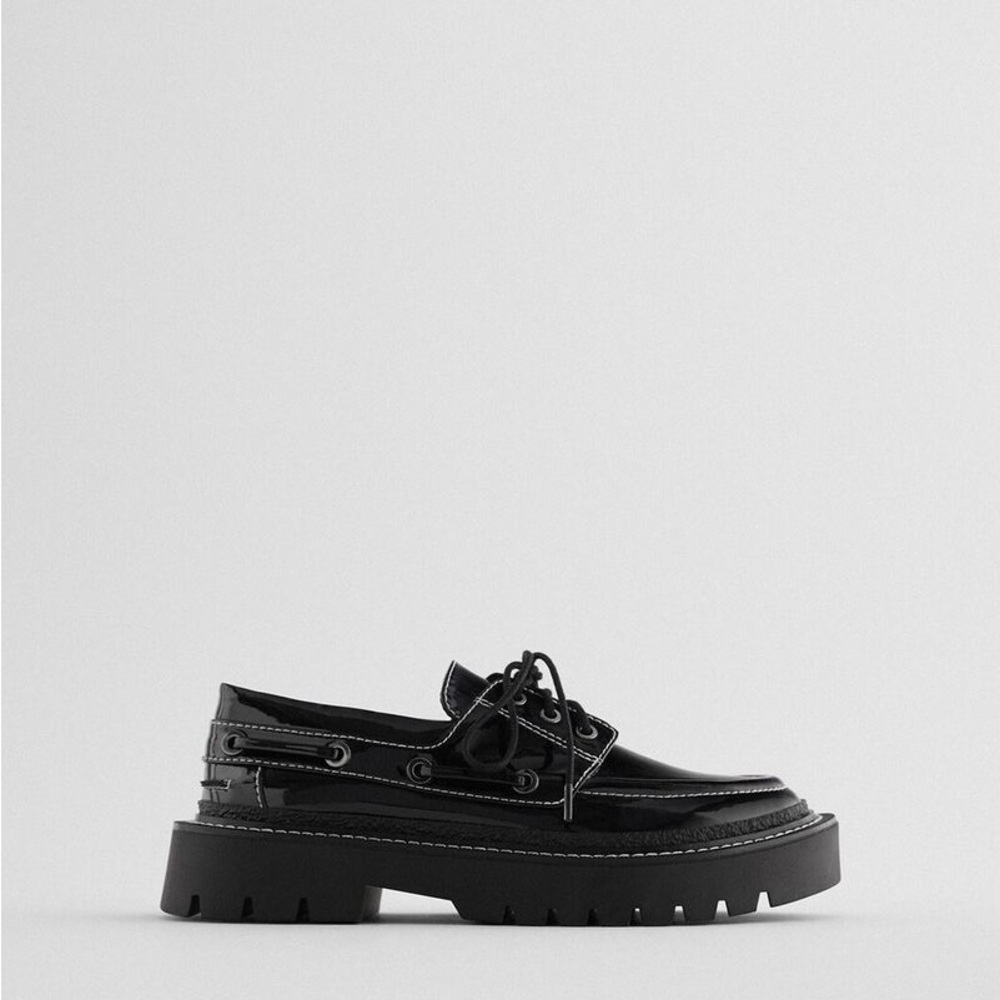 Zara Topstitch Patent Boat Shoes